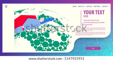 Super hero service engineer global world tech. Data connection isometric technology. Digital vector illustration. Site page template.