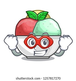 Super hero sorbet with mint bowl on character