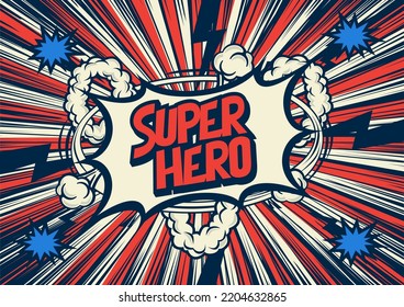 Super Hero, Speech bubble box. Comics book colored template background.	