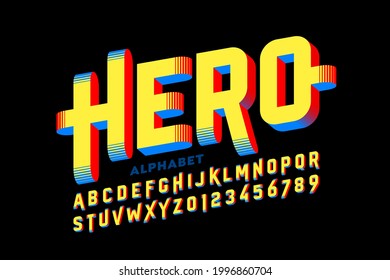 Super Hero style comics 3d font, alphabet letters and numbers vector illustration