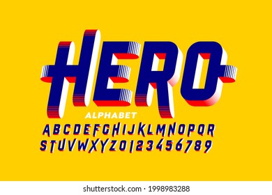 Super Hero style comics 3d font, alphabet letters and numbers vector illustration