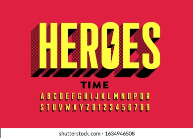 Super Hero style comics font, alphabet letters and numbers, vector illustration