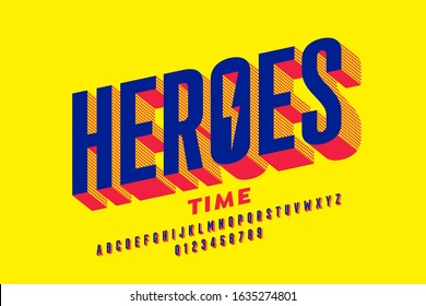 Super Hero style comics font, alphabet letters and numbers, vector illustration