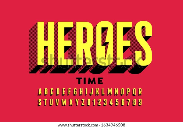 Super Hero style comics font, alphabet letters and numbers, vector