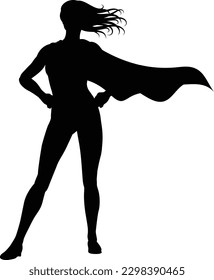 A super hero or superhero comic book woman in silhouette outline