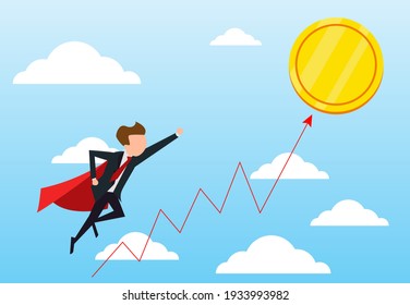 super hero superman businessman flying. Currency cryptocurrency growth. Business concept