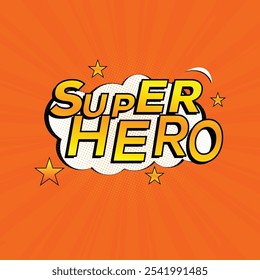 Superhéroe. Diseño de efecto de texto en aspecto moderno, color naranja amarillo brillante.