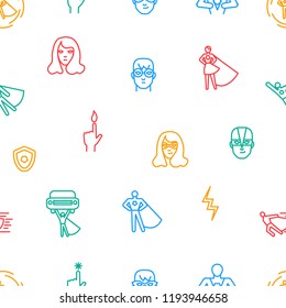 Super Hero Thin Line Seamless Pattern Background on a White Include of Power, Costume, Mask and Heroic Person. Vector illustration of Superhero