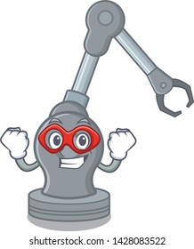 Super hero toy robotic arm machine on cartoon shape