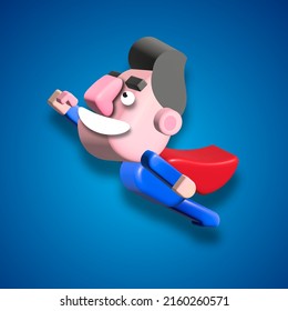 Superhéroe. Ilustración vectorial. Un hombre realista con ropa azul y capa roja. Fondo de la ilustración.