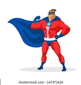 Super héroe. Ilustración del vector en un fondo