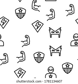 Super Hero Vector Seamless Pattern Thin Line Illustration