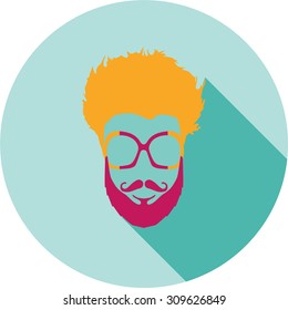 Super hero wearing glasses. Flat style avatar icon. Colorful vector illustration eps 8. Geek, hipster eyeglasses frames, beard, hairstyles, mustache in different  colors. 