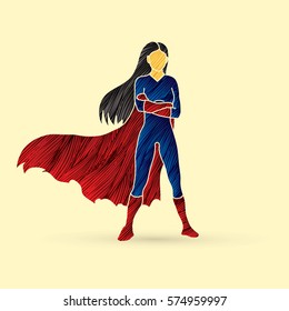 Super hero woman standing arms across the chest design using grunge brush graphic vector.