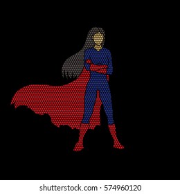 Super hero woman standing arms across the chest design using geometric pattern graphic vector.