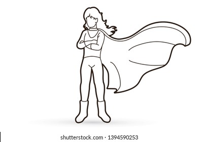 Super Hero Woman standing with costume cartoon graphic vector.