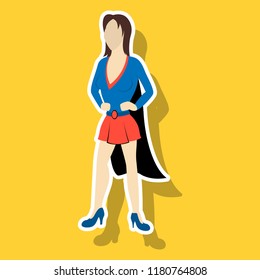 Super hero woman sticker poster in comic style.