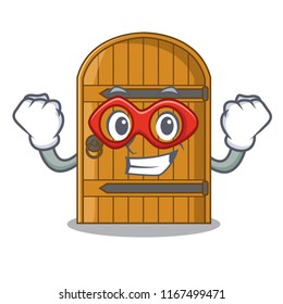 Super hero wooden door isolated on character cartoon