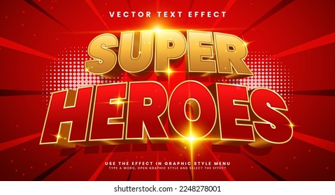 Super heroes 3d editable text effect with red and gold color, suitable for hero themes.