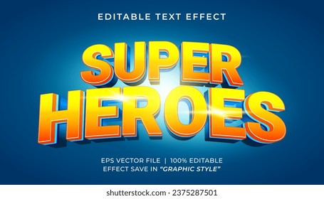 Superhéroes 3d plantilla de efecto de texto editable