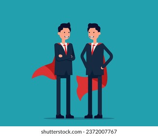 Super heroic business person confident standing. Couple ready to work on any task metaphorical concept

