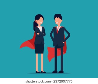 Super heroic business person confident standing. Couple ready to work on any task metaphorical concept

