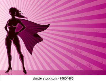 Super Heroine Background: Super heroine over grunge background with copy space.  No transparency used. Basic (linear) gradients. A4 proportions.
