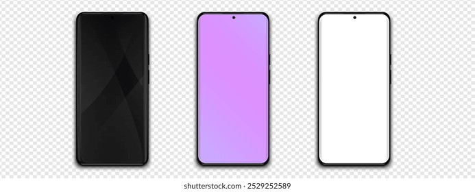 Super high realistic smartphone. Phone with white screen, black and colorfull screen. Realistic smartphone mockup	
