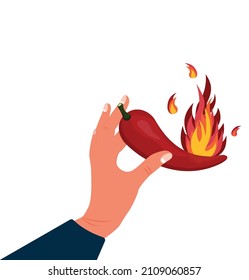 Super hot red chili pepper on fire. Chili pepper in flame. Hot spices. Vector illustration