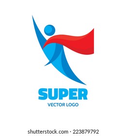 Super - Human Character Logo Template Concept Illustration. Abstract People Flying Man. Hero Sign. Design Element. 