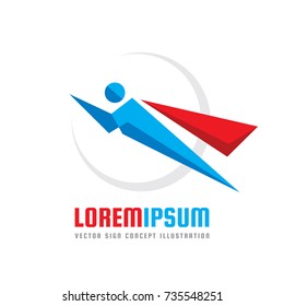 Super - human character logo template concept illustration. Abstract people flying man. Hero sign. Geometric design element.