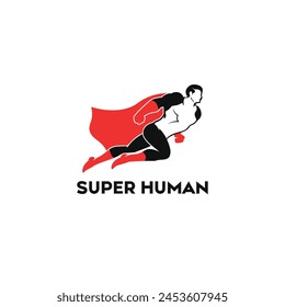 Super Human Flying With Red Cape Logo Symbol Design Template Flat Style Vector