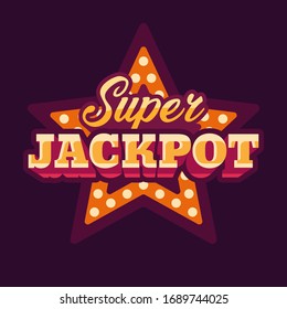 Super jackpot casino red star retro sign flat illustration