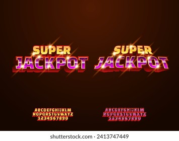 super jackpot casino text effect with golden and violet shiny glow 3d style