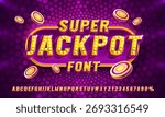 Super Jackpot Glowing Font Effect with Casino Chips. Perfect for gaming, entertainment, and retro designs. Vector illustration