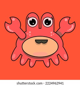 super kawaii cute baby crab character with my style and doodle, cartoon, you can use it as a sticker and coloring book background, sticker and more.