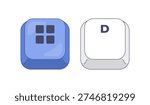 Super key D letter computer keyboard shortcut. Show desktop. Minimize all windows. Workspace access. Hotkey combo buttons for pc and laptop. Fast software efficiency. Flat vector illustration