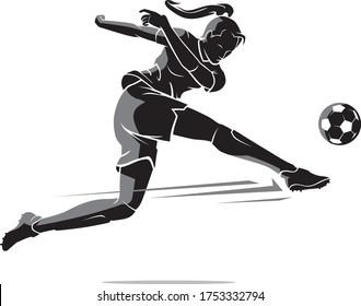 Super Kick Soccer Female Athlete Mid Air Action