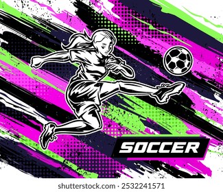 Super kick soccer female athlete silhouette. Dynamic football-themed illustration featuring players in action, perfect for sports-related designs, posters, or social media content