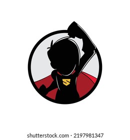 super kid inside a circle, kindergarten logo for create a super kid.