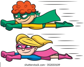 Super Kids Flying : Illustration of super boy and super girl flying. 