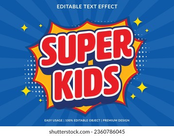 super kids text effect template design with 3d style use for business brand and logo