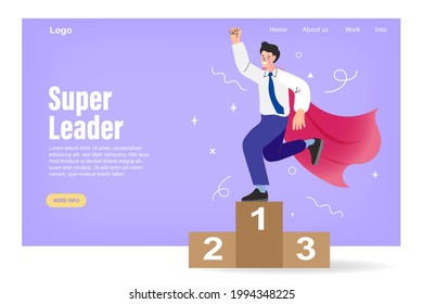 Super leader and super businessman in red capes. Man lead company or team to win and reach business target concept. smart man team leader 1st winner with champion cup celebrating success business.