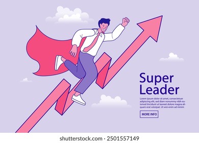 Super leader and super businessman in red capes. Man lead company or team to win and reach business target concept. Growth for success, professional or expert to grow business, high performance.