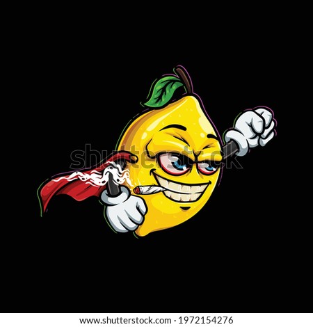 Super lemon character cartoon cute smoking digital art vector