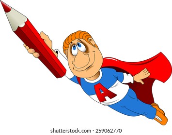 super letter in the form of a flying man in a red cloak