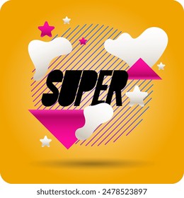 Super lettering with various geometric shapes. A graphic element for the design. Vector illustration