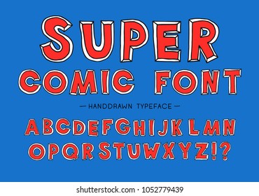 Super man comic font. Hand Drawn Vector Typeface. Hand Made handwritten Alphabet. Decorative Type. Font Vector illustration.