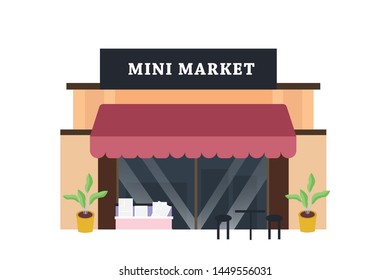 Super market or grocery store exterior in flat design building