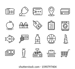 Super Market Icon. Super Market Illustrations Such As Shopping Baskets, Wallets And More. Eps10 Vector